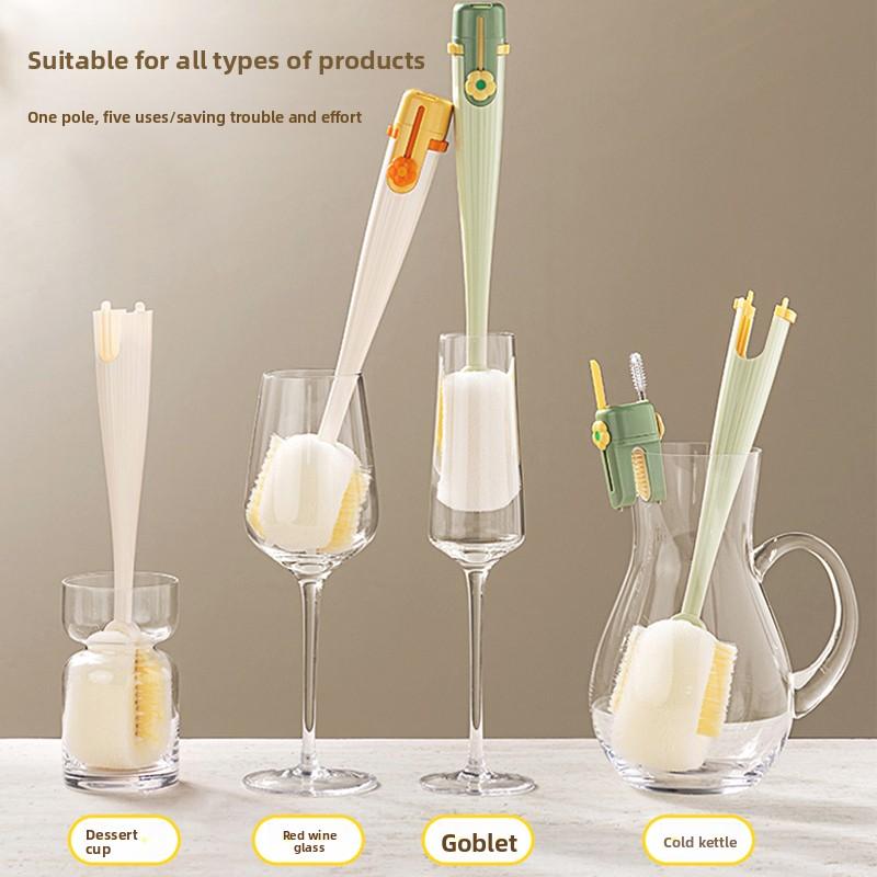 Five-in-one Flower Cup Brush Water Cup Cleaning Artifact Long Handle Multi-function Thermos Cup Cover Brush Bottle Special Cleaning Sea
