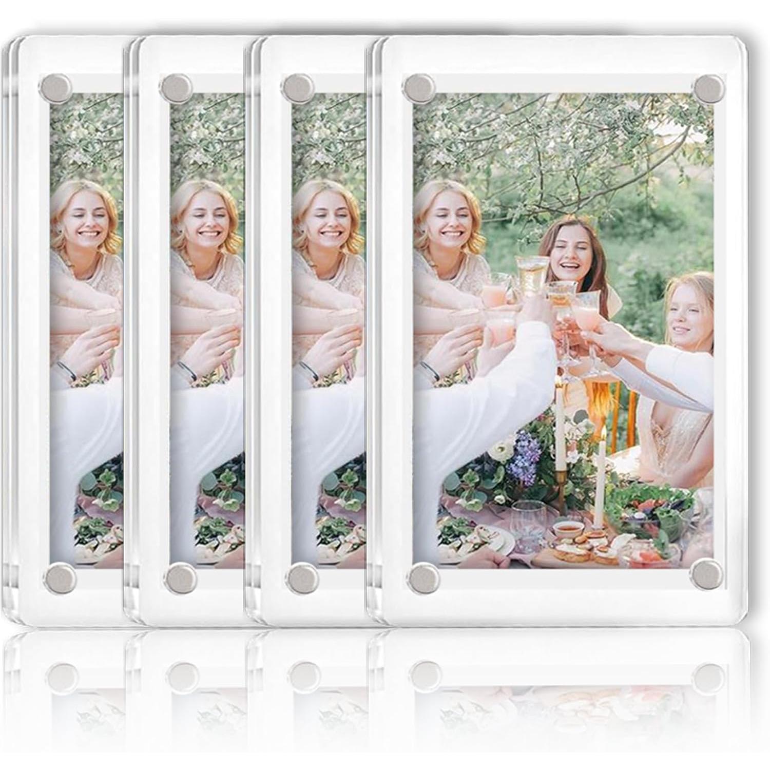 6 Pack Magnetic Picture Frames for Refrigerator, 2.36"x3.54" Acrylic Fridge Photo Frame Magnets Mini Picture Frames for Polaroid Clear Double Sided Magnet Frame for Instax Fujifilm Decor