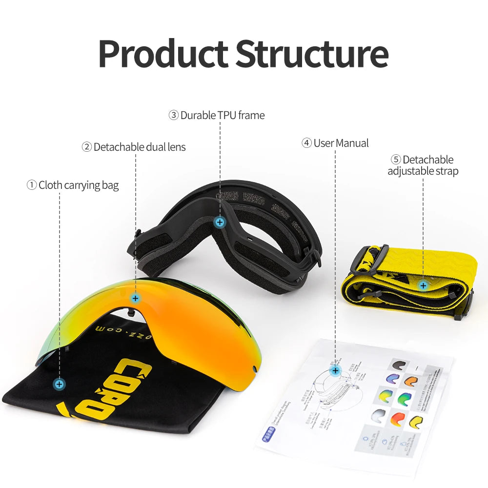 WINROCK Ski Goggles Double Layers UV400 Anti-fog Big Ski Glasses Skiing Mask Snowboard Men Women Snow Goggles GOG-201 Pro