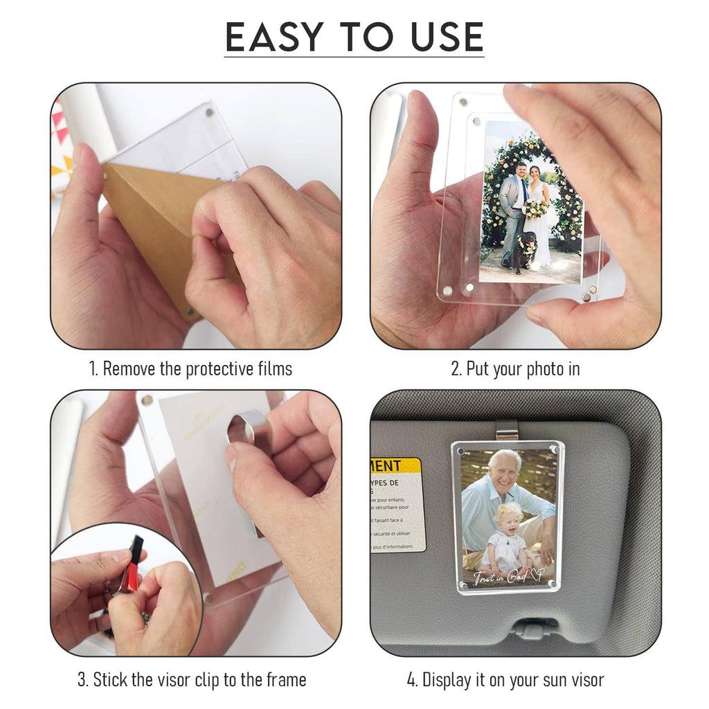 2 Pcs Magnetic Car Sun Visor Picture Holder – 2.36” X 3.5” Clear Acrylic Photo Clip, Horizontal & Vertical Display, Wallet-Size Frame for Polaroid Go & Instax Mini