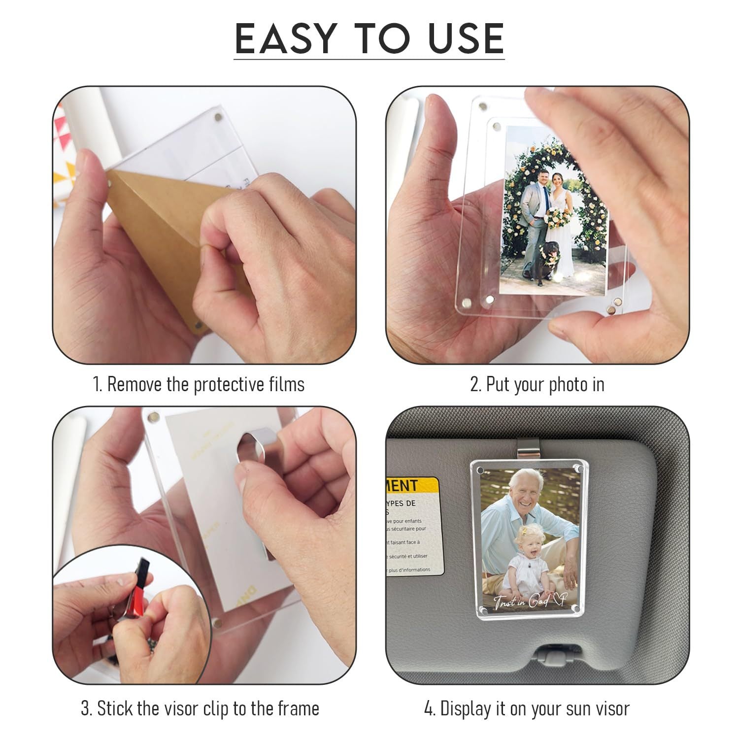 2 Pcs Magnetic Car Sun Visor Picture Holder – 2.36” X 3.5” Clear Acrylic Photo Clip, Horizontal & Vertical Display, Wallet-Size Frame for Polaroid Go & Instax Mini