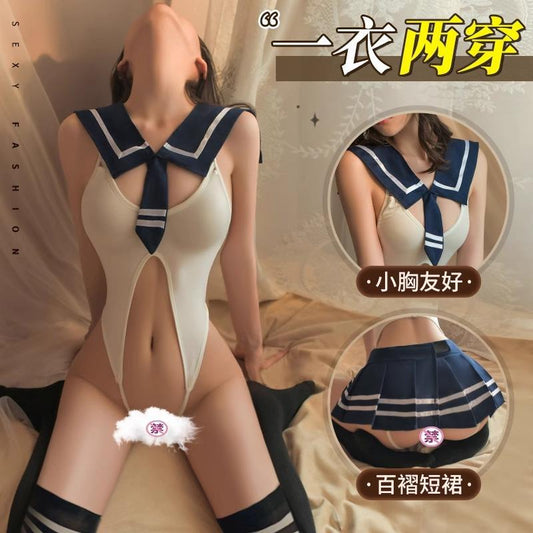 魅夜制服纯欲睡衣女款情趣内衣可爱日系死库水开裆连体衣套装超短
