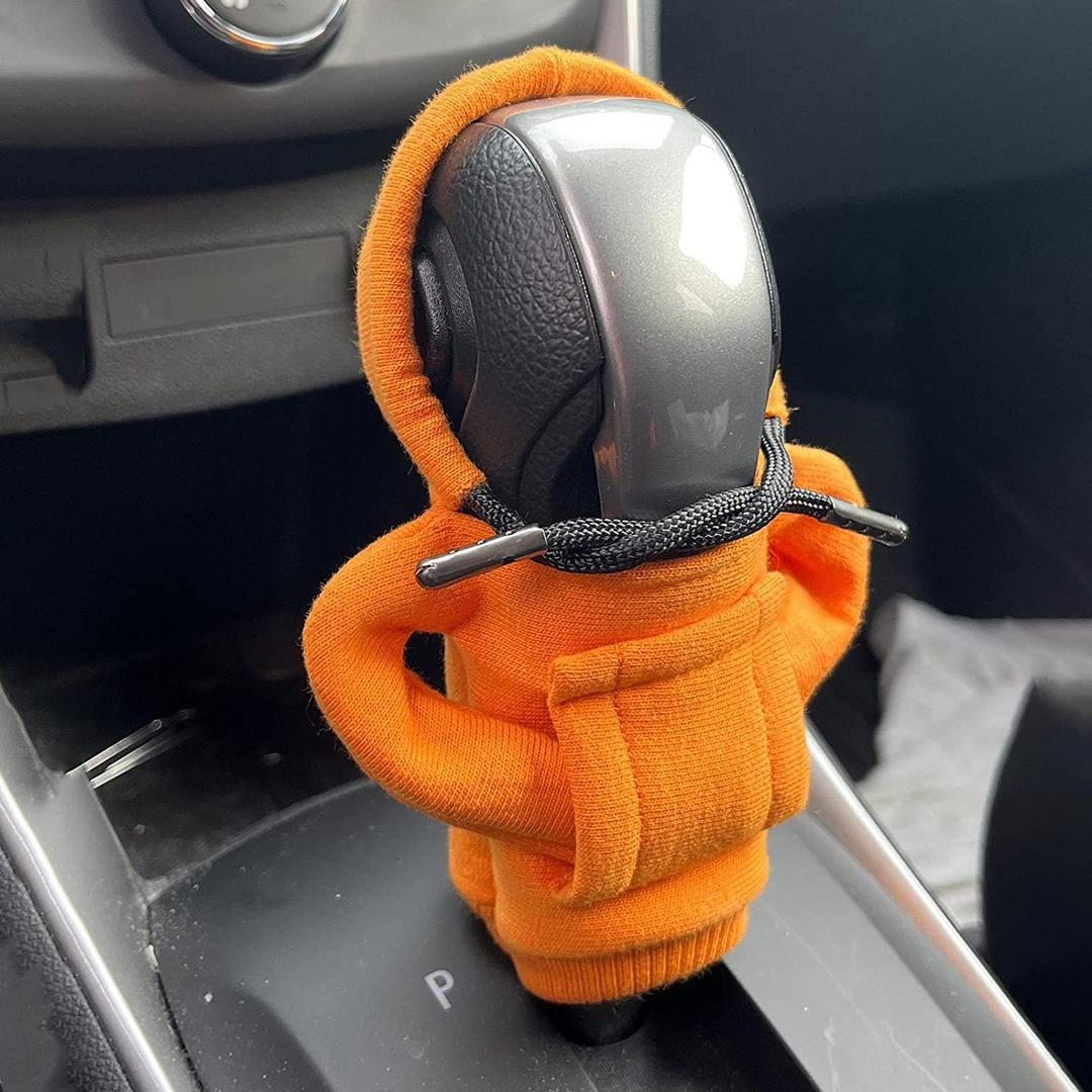 Car Gear Shift Hoodie – Funny Mini Hoodie Car Decor, Winter Warm Universal Fit Shift Knob Cover, Girly Car Interior Accessory Gift
