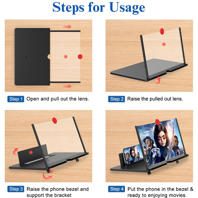 16 Inch Screen Magnifier, 3D Magnifier Projector Screen, Foldable Phone Stand with Screen Amplifier – Compatible with All Smartphones