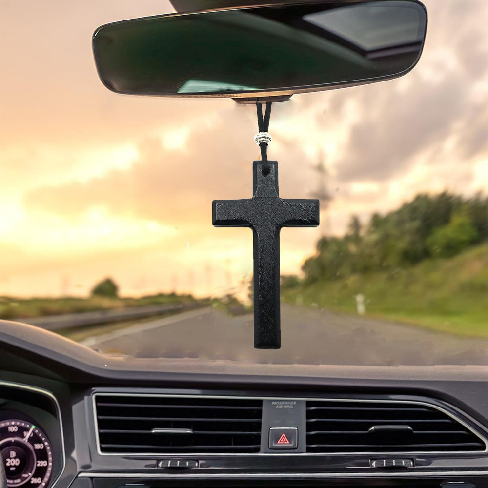 Bible Verse Car Rearview Cross – “I Am with You Always”, Solid Sandalwood, Hand-Sanded Christian Ornament for Car Mirror, Spiritual Decor, Ideal Holiday Gift
