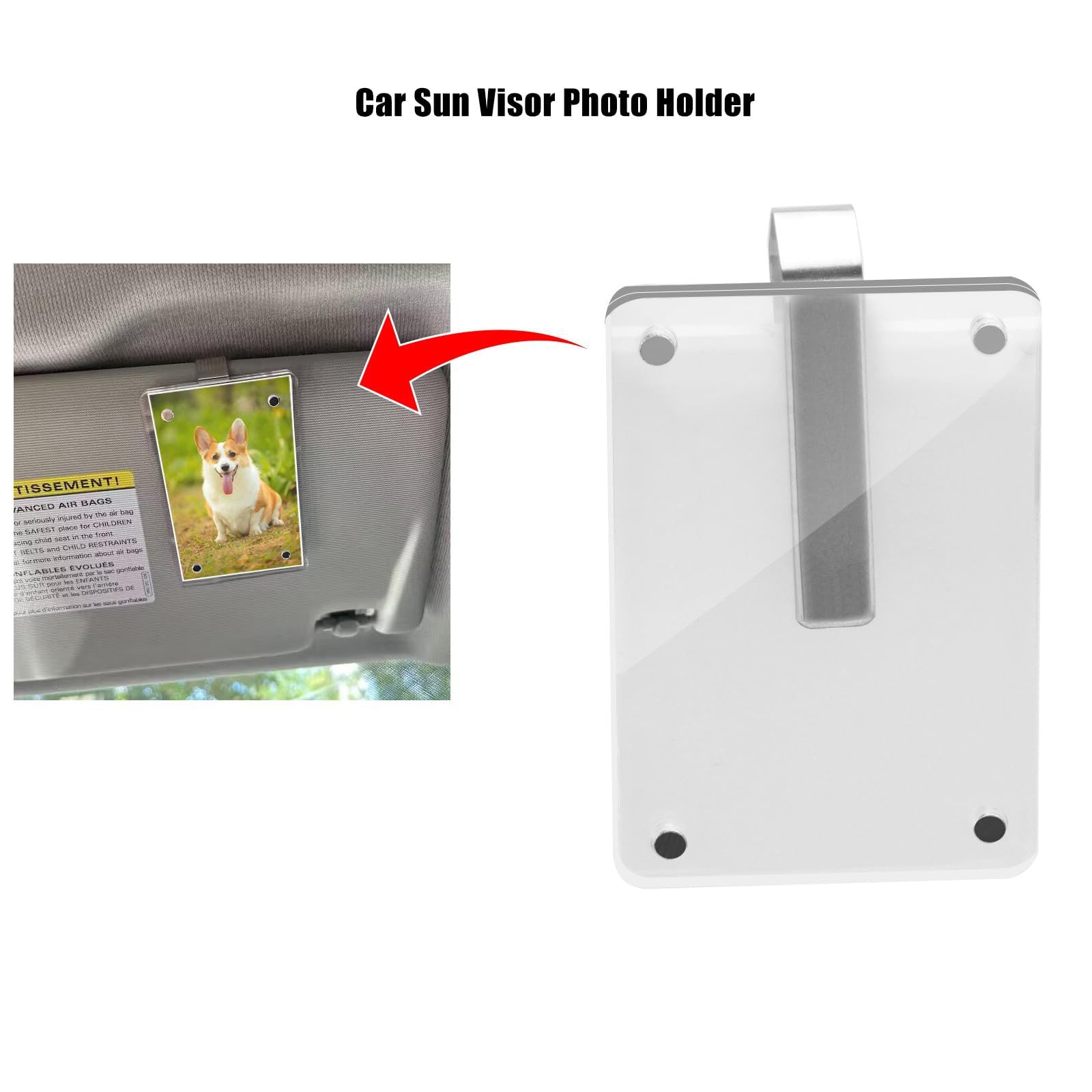 2 Pcs Magnetic Car Sun Visor Picture Holder – 2.36” X 3.5” Clear Acrylic Photo Clip, Horizontal & Vertical Display, Wallet-Size Frame for Polaroid Go & Instax Mini
