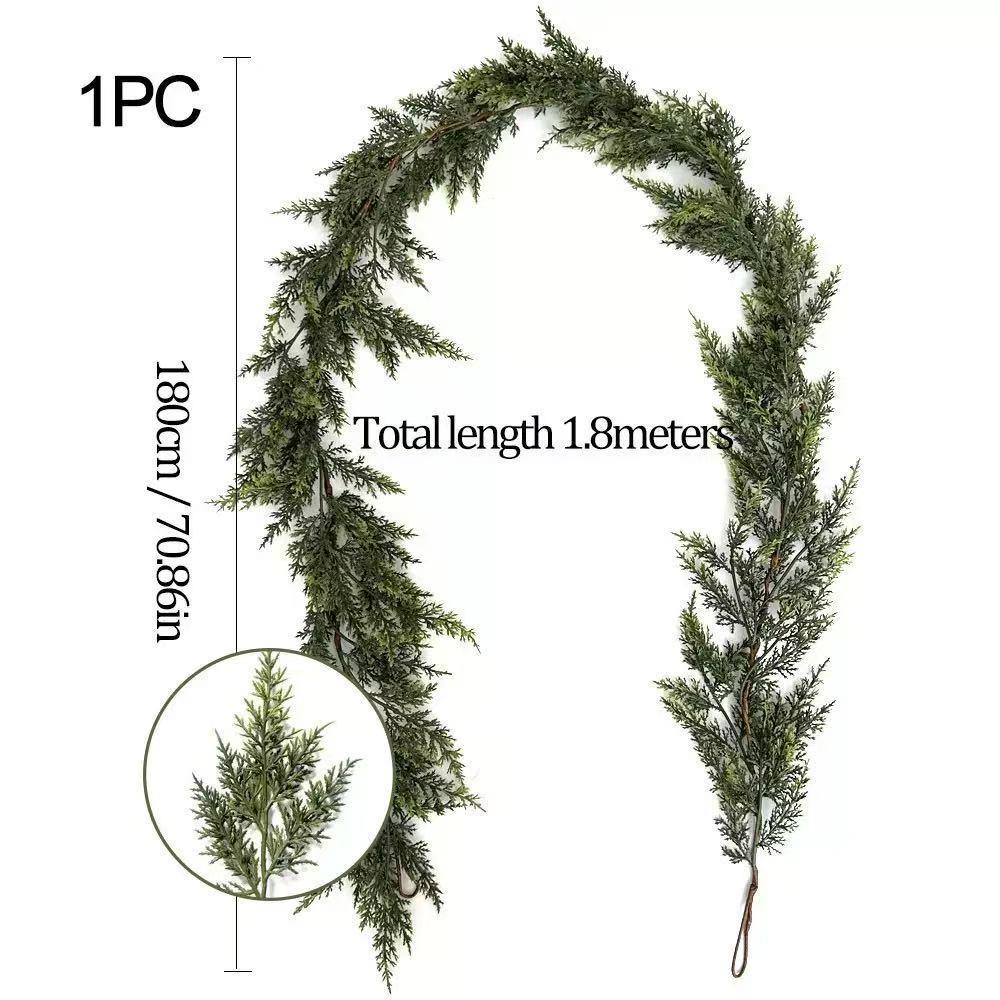 2025 Popular Christmas Pine Cypress Leaf Rattan Christmas Pine Needle Wreath Soft Rubber Feel Norfolk Pine Cypress Rattan