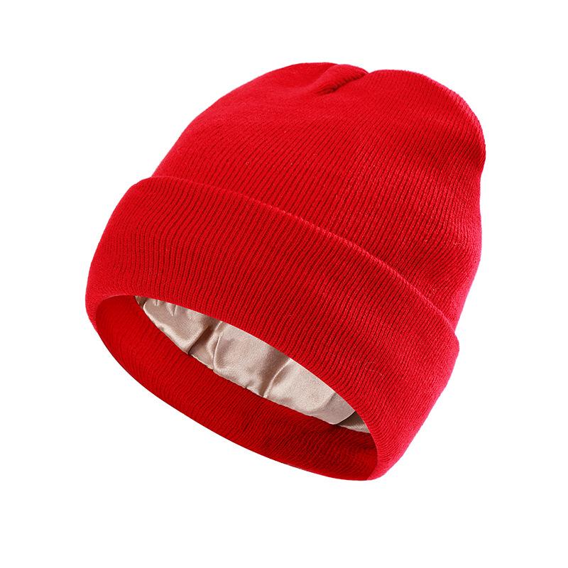 Autumn and Winter New Satin Hat To Protect Hairstyle and Keep Warm Knitted Satin Hat Acrylic Wool Hat