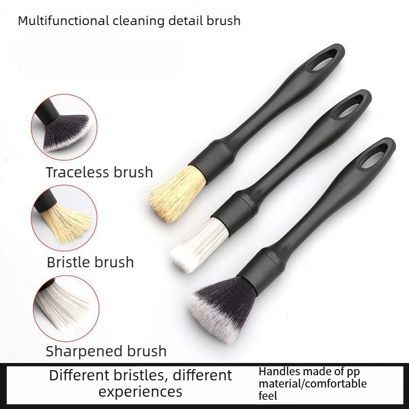 3PCS Car Detailing Brush Set – Boar Hair Brush & Ultra-Soft No-Scratch Brushes for Air Vents, Leather Seats, Interior & Exterior Cleaning