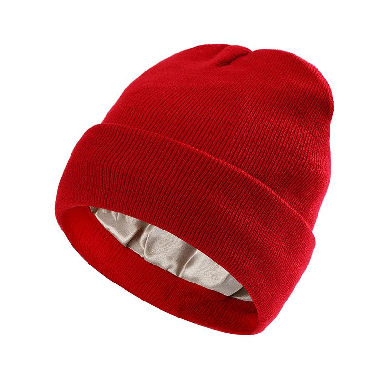Autumn and Winter New Satin Hat To Protect Hairstyle and Keep Warm Knitted Satin Hat Acrylic Wool Hat