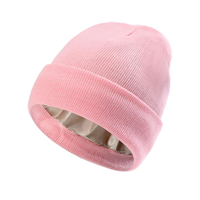 Autumn and Winter New Satin Hat To Protect Hairstyle and Keep Warm Knitted Satin Hat Acrylic Wool Hat