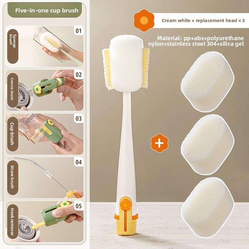 Five-in-one Flower Cup Brush Water Cup Cleaning Artifact Long Handle Multi-function Thermos Cup Cover Brush Bottle Special Cleaning Sea