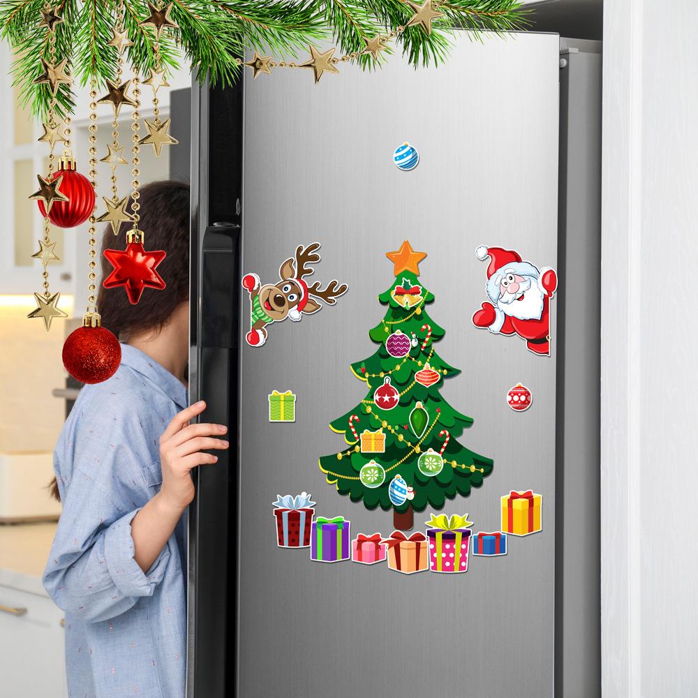 Christmas Decoration Refrigerator Sticker Christmas Tree Magnetic Sticker Santa Magnetic Holiday Decoration Party Atmosphere