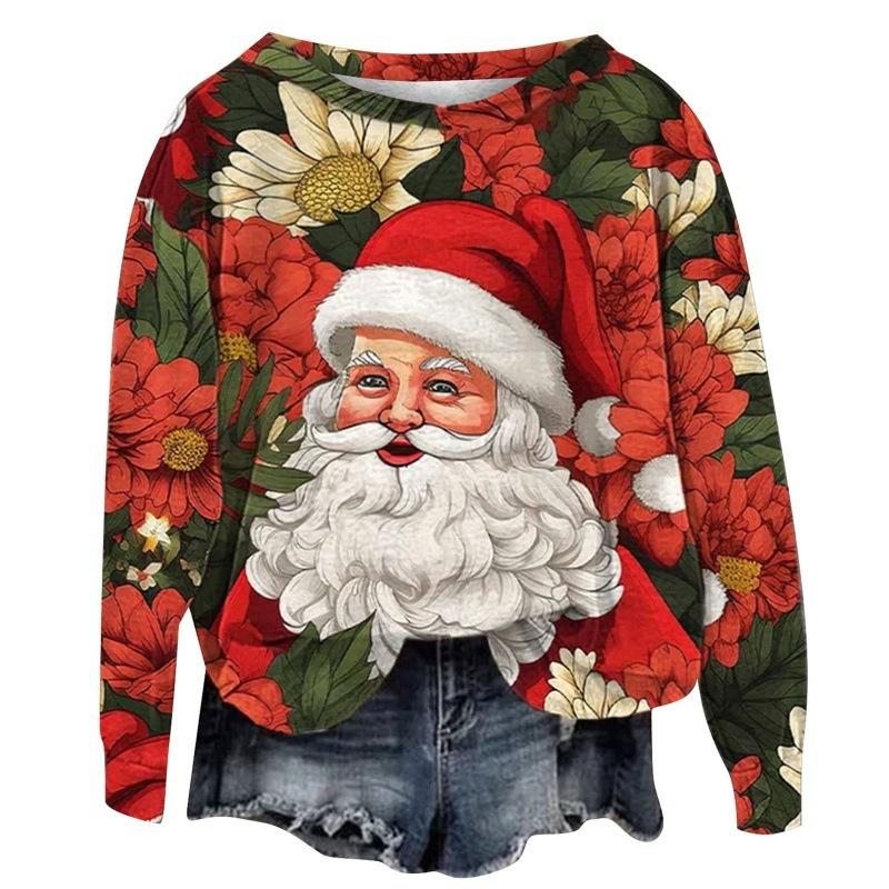 Christmas Graphic 3D Digital Print Crew Neck Sweater Unisex Holiday Pullover Sweatshirt Cute Winter Streetwear Aesthetic Casual Outfit Cozy Xmas Party Top Gift for Men Women Teens Trendy Warm Knit Jumper