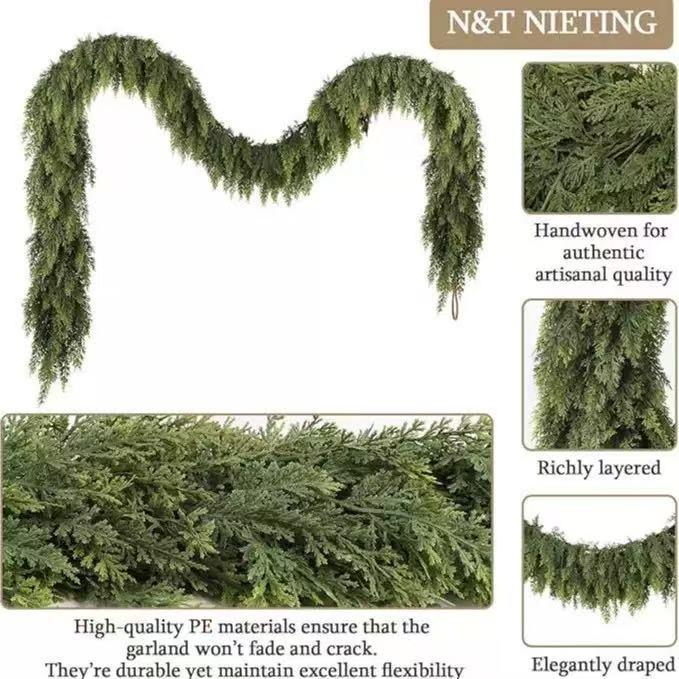 2025 Popular Christmas Pine Cypress Leaf Rattan Christmas Pine Needle Wreath Soft Rubber Feel Norfolk Pine Cypress Rattan