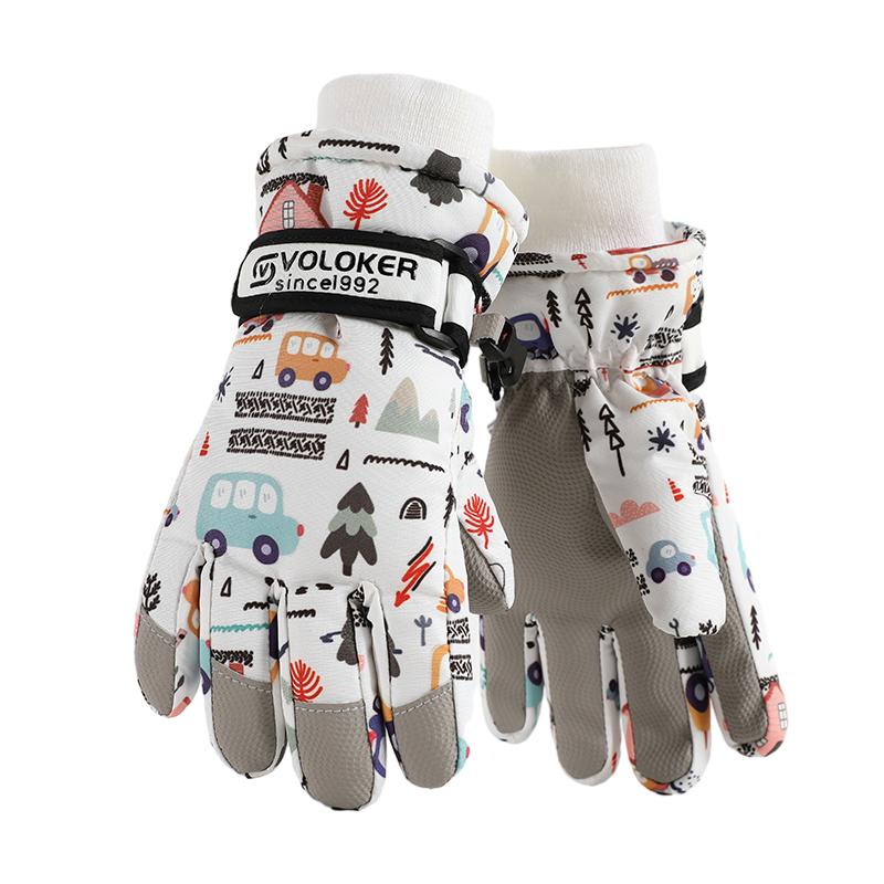 Cute Children's Ski Gloves Waterproof Touchscreen Compatible Winter Outdoor Windproof Warm with Fun Space Prints for Skiing & Snowboarding