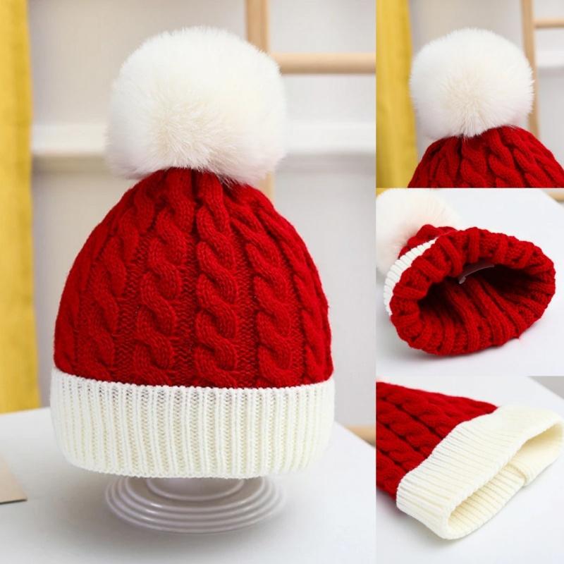 Christmas Knit Beanie Hat Winter Warm Crochet Santa Hat Cute Pompom Cap Holiday Party Accessory Cozy Aesthetic Xmas Gift for Men Women Kids Teens Outdoor Snow Beanie Trend Winter Outfit Essentials