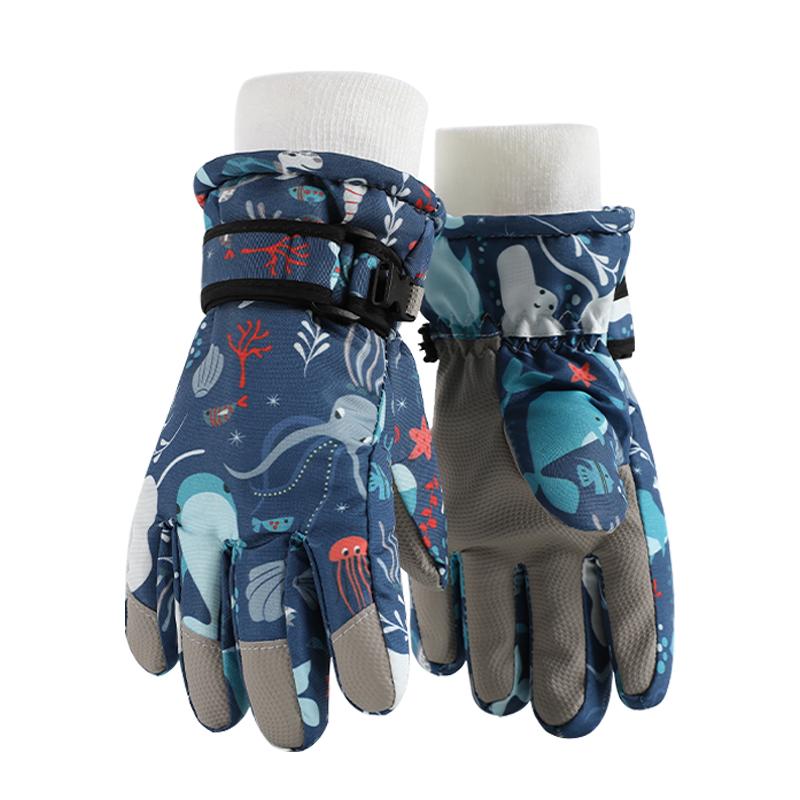 Cute Children's Ski Gloves Waterproof Touchscreen Compatible Winter Outdoor Windproof Warm with Fun Space Prints for Skiing & Snowboarding