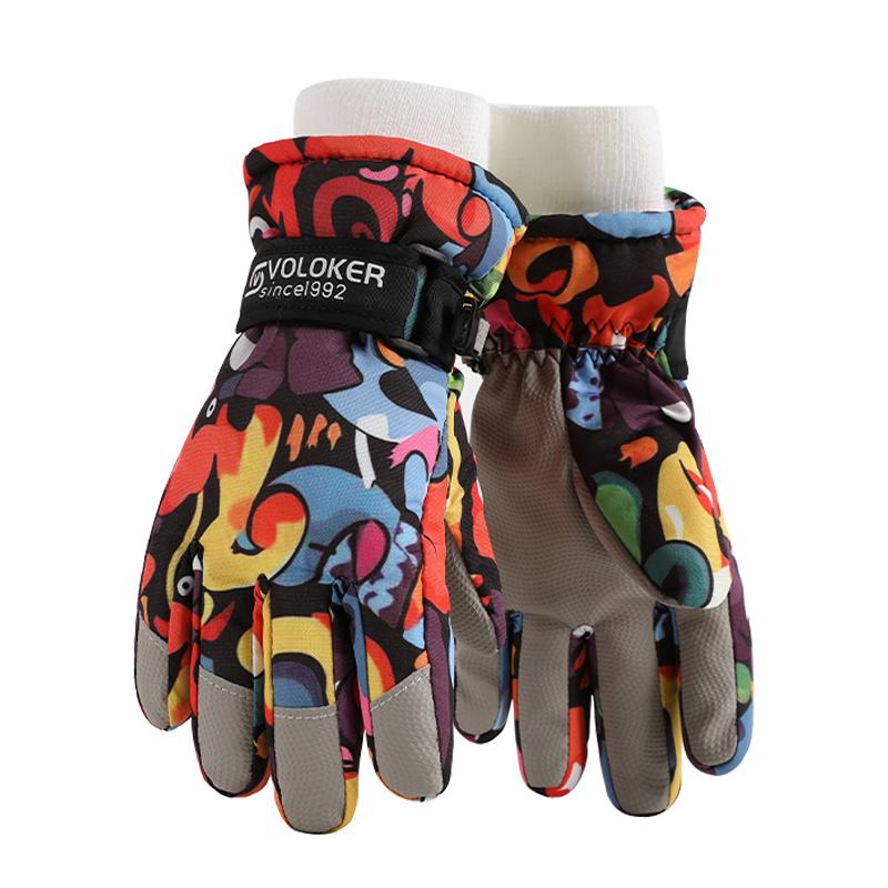 Cute Children's Ski Gloves Waterproof Touchscreen Compatible Winter Outdoor Windproof Warm with Fun Space Prints for Skiing & Snowboarding