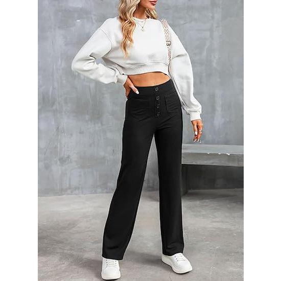 2025 Fashion New Women's Casual Straight Pants High Waist Button Elastic Strap Multiple Pockets
