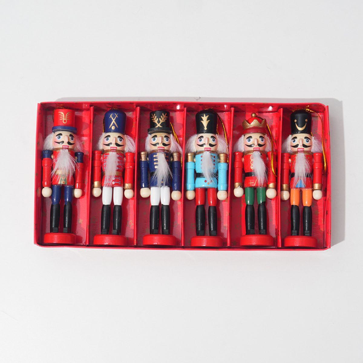 6 Pcs Christmas Nutcracker Ornaments Wooden Hanging Decorations 4.72 Inch Tall Nutcracker Figures Christmas Decorations