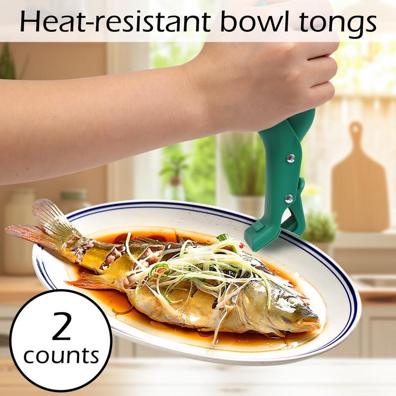Hot Plate Gripper 2 Pack – Multi-Purpose Anti-Scald Clip Tool for Bowls, Plates & Pans, Kitchen Holder in Red & Green Silicone Utensils Clamp Cookware Hotpot Tong