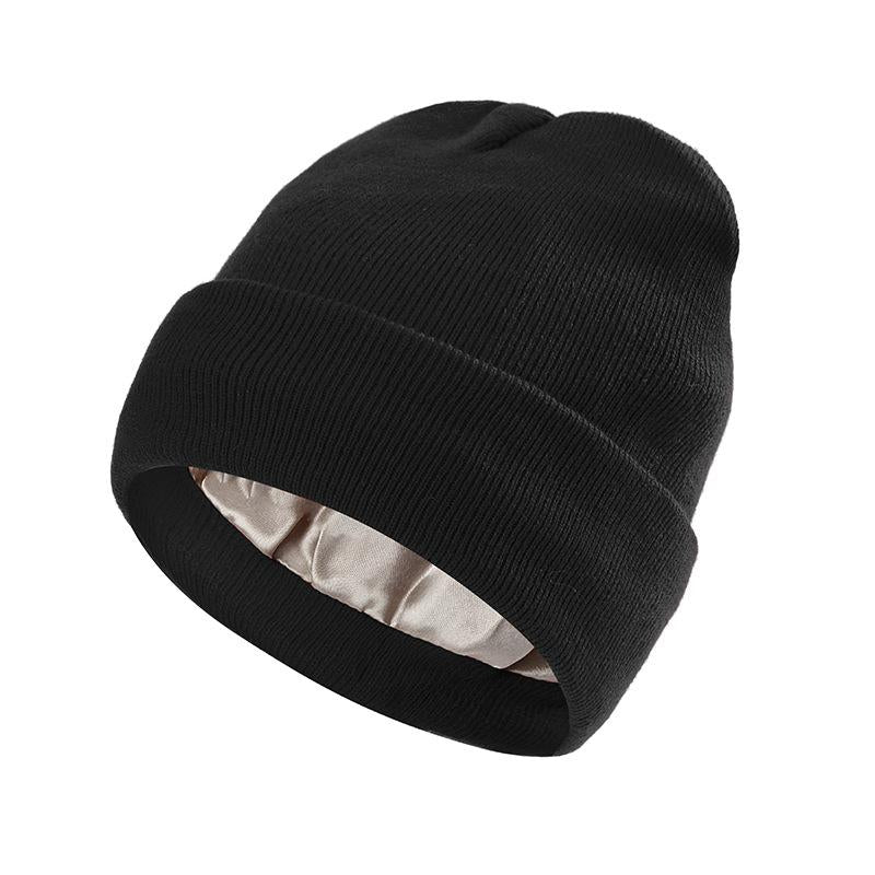 Autumn and Winter New Satin Hat To Protect Hairstyle and Keep Warm Knitted Satin Hat Acrylic Wool Hat