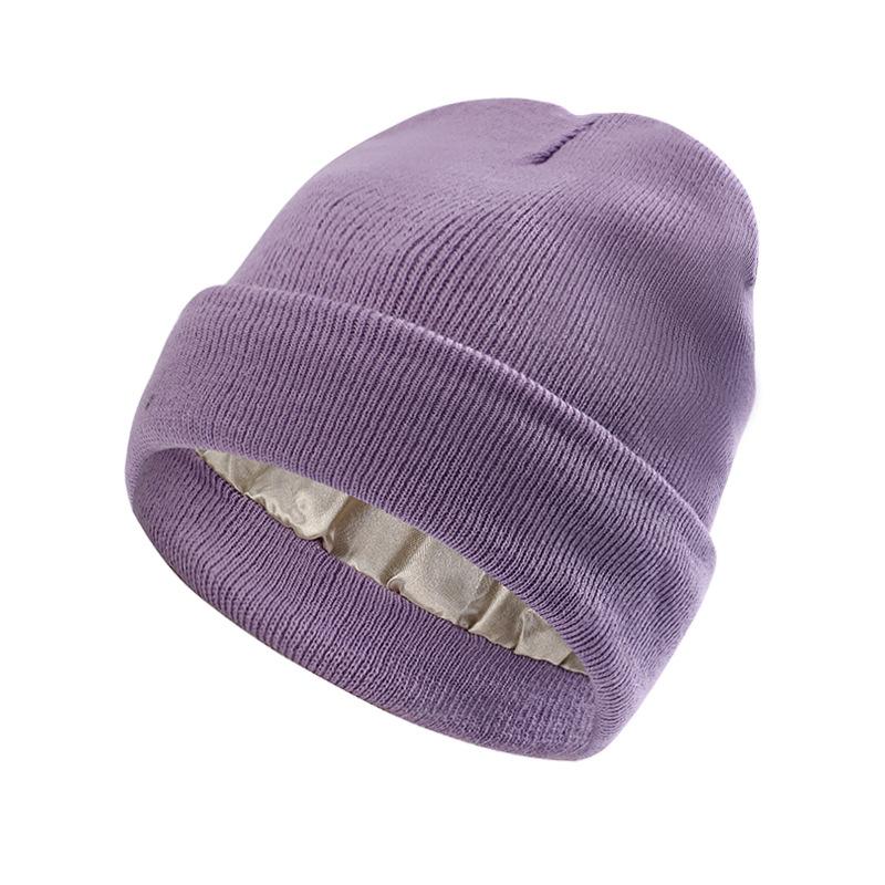 Autumn and Winter New Satin Hat To Protect Hairstyle and Keep Warm Knitted Satin Hat Acrylic Wool Hat