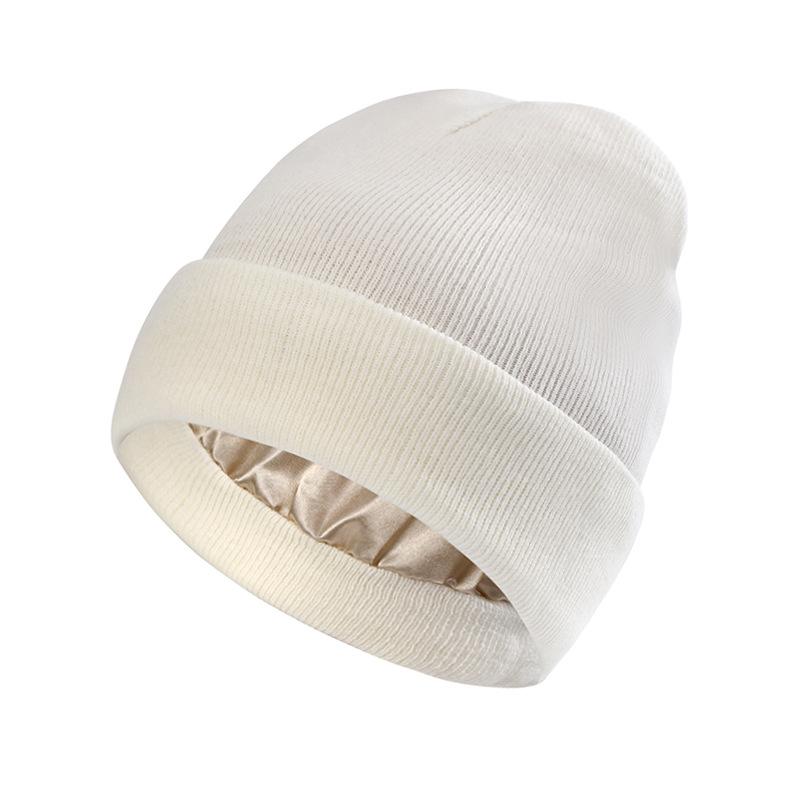 Autumn and Winter New Satin Hat To Protect Hairstyle and Keep Warm Knitted Satin Hat Acrylic Wool Hat