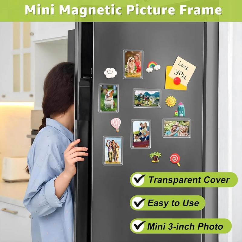 6 Pack Magnetic Picture Frames for Refrigerator, 2.36"x3.54" Acrylic Fridge Photo Frame Magnets Mini Picture Frames for Polaroid Clear Double Sided Magnet Frame for Instax Fujifilm Decor