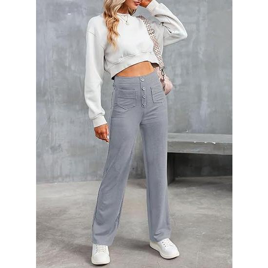 2025 Fashion New Women's Casual Straight Pants High Waist Button Elastic Strap Multiple Pockets